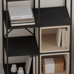 Decortie Modern Vale Midi Bookcase Display Unit 5-Tier Metal Frame 3 Adjustable Shelf 18mm Engineered Wood (Black Wood, Sandstone) - thumbnail 5