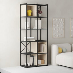 Decortie Modern Vale Midi Bookcase Display Unit 5-Tier Metal Frame 3 Adjustable Shelf 18mm Engineered Wood (Black Wood, Sandstone) - thumbnail 6