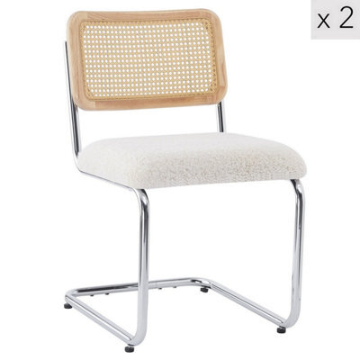 Nordlys Set Of 2 Metal Dining Chairs With Cane Backs And White Bouclé Seats Modern Design Style Dining Room - image 1