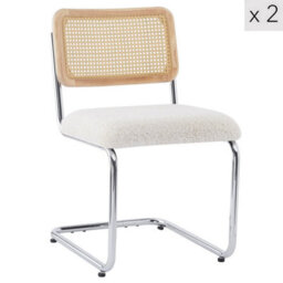 Nordlys Set Of 2 Metal Dining Chairs With Cane Backs And White Bouclé Seats Modern Design Style Dining Room - thumbnail 1