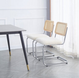 Nordlys Set Of 2 Metal Dining Chairs With Cane Backs And White Bouclé Seats Modern Design Style Dining Room - thumbnail 4