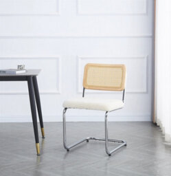 Nordlys Set Of 2 Metal Dining Chairs With Cane Backs And White Bouclé Seats Modern Design Style Dining Room - thumbnail 3