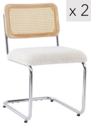 Nordlys Set Of 2 Metal Dining Chairs With Cane Backs And White Bouclé Seats Modern Design Style Dining Room - thumbnail 2