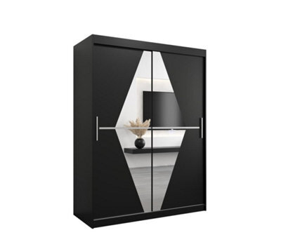 Arte Boliwia Contemporary 2 Mirrored Sliding Door Wardrobe 5 Shelves 2 Rails Black (H)2000mm (W)1500mm (D)620mm - image 1