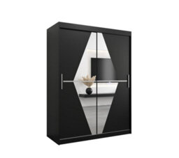Arte Boliwia Contemporary 2 Mirrored Sliding Door Wardrobe 5 Shelves 2 Rails Black (H)2000mm (W)1500mm (D)620mm - thumbnail 1
