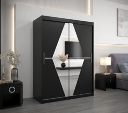 Arte Boliwia Contemporary 2 Mirrored Sliding Door Wardrobe 5 Shelves 2 Rails Black (H)2000mm (W)1500mm (D)620mm - thumbnail 2