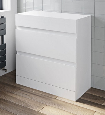 Aveli 800mm Bathroom Countertop Vanity Unit Floor Standing Drawers White Gloss - image 1