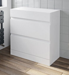 Aveli 800mm Bathroom Countertop Vanity Unit Floor Standing Drawers White Gloss