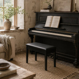 Wyld Haus Ziyo Black Faux Leather Piano Bench With Padded Seat And Storage - Compact Stool For Bedroom Hallway Living Room