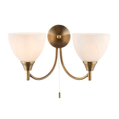 Anson Lighting Royal Antique Brass And Opal Glass 2 Light Wall Light - image 1