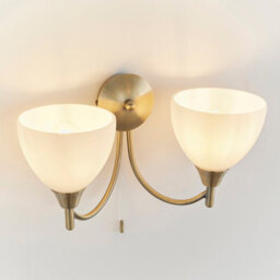 Anson Lighting Royal Antique Brass And Opal Glass 2 Light Wall Light - thumbnail 2