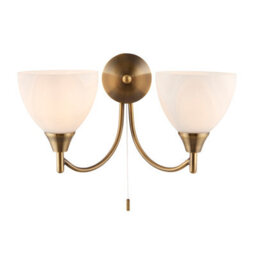 Anson Lighting Royal Antique Brass And Opal Glass 2 Light Wall Light - thumbnail 1