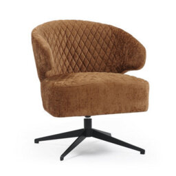 Swivel Accent Chair In Burnt Orange Light Brown Textured Chenille Fabric - thumbnail 3