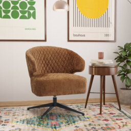 Swivel Accent Chair In Burnt Orange Light Brown Textured Chenille Fabric - thumbnail 1