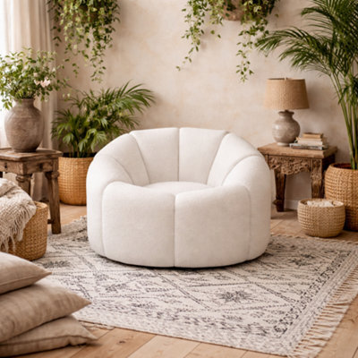 Wyld Haus Juniper Retro Ivory Boucle Swivel Armchair - image 1