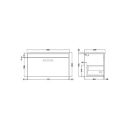 Balterley Millwich Contemporary 1 Drawer Wall Hung Vanity Unit With Laminate Black Galaxy Granite Worktop, 800mm - thumbnail 2