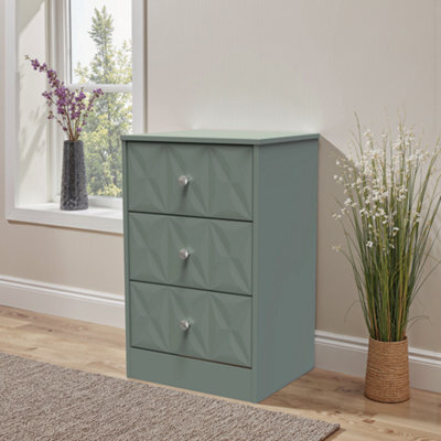 Genoa Ready Assembled Matt Green No Effect 3 Drawer Bedside Chest (H)726mm (W)450mm (D)395mm - image 1
