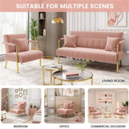 Yaheetech Pink Velvet Accent Armchair With Cozy Pillow And Gold Metal Frame - thumbnail 5