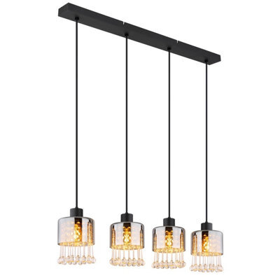 Luminosa Lighting Luminosa Hendry Bar Pendant Ceiling Light Matt Black Smoke Glass Shade 4X E27 - image 1
