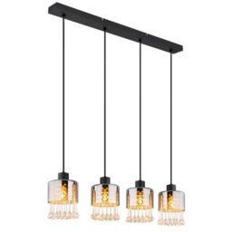 Luminosa Lighting Luminosa Hendry Bar Pendant Ceiling Light Matt Black Smoke Glass Shade 4X E27