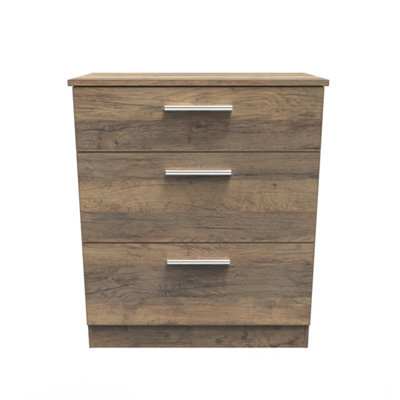 Trent 3 Drawer Deep Chest Of Drawers In Vintage Oak (Ready Assembled) - image 1