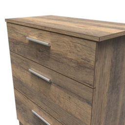 Trent 3 Drawer Deep Chest Of Drawers In Vintage Oak (Ready Assembled) - thumbnail 4