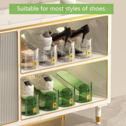 Hygrad Built to Survive Clear Adjustable Acrylic Shoe Slot Organizer 12 Pack Stackable Space Saver Rack For Closet & Wardrobe, 3-Height Shoe Holder Gold - thumbnail 5
