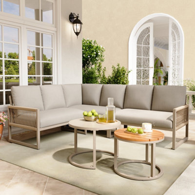 Btm 7 Seater Outdoor Garden Lounge Setcorner Sofa With Galvanized Iron Frame, Adjustable Legs & Cushions (Beige) - image 1