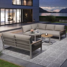 Btm 7 Seater Outdoor Garden Lounge Setcorner Sofa With Galvanized Iron Frame, Adjustable Legs & Cushions (Beige) - thumbnail 4