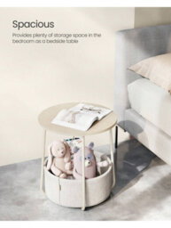 LEDREM Side Table, Round End Table With Fabric Basket, For Living Room Bedroom, Bedside Table, Modern Style - thumbnail 2