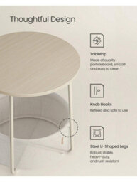 LEDREM Side Table, Round End Table With Fabric Basket, For Living Room Bedroom, Bedside Table, Modern Style - thumbnail 3