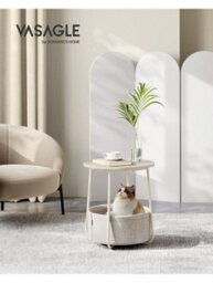 Vasagle Side Table, Round End Table With Fabric Basket, For Living Room Bedroom, Bedside Table, Modern Style