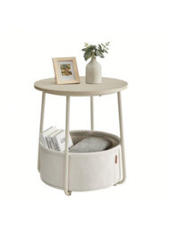 LEDREM Side Table, Round End Table With Fabric Basket, For Living Room Bedroom, Bedside Table, Modern Style - thumbnail 8