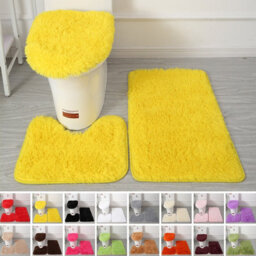 Light Green 3-Piece Fluffy Bathroom Mat Set - Non-Slip, Washable & Soft Toilet & Pedestal Mats - thumbnail 4