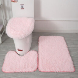 Light Green 3-Piece Fluffy Bathroom Mat Set - Non-Slip, Washable & Soft Toilet & Pedestal Mats - thumbnail 6