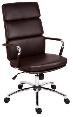 Teknik Deco Executive Chair In Brown Faux Leather With Chrome Arms And Base - image 1