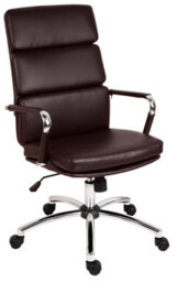 Teknik Deco Executive Chair In Brown Faux Leather With Chrome Arms And Base
