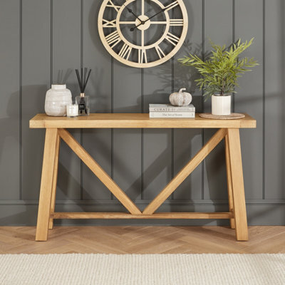 The Furniture Market Marbury Oak Large Trestle Console Hall Table - image 1