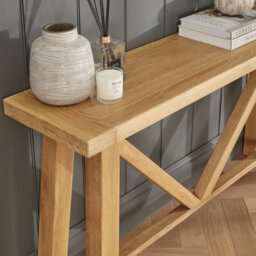 The Furniture Market Marbury Oak Large Trestle Console Hall Table - thumbnail 4