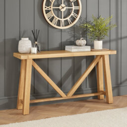 The Furniture Market Marbury Oak Large Trestle Console Hall Table - thumbnail 2
