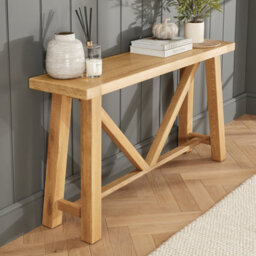 The Furniture Market Marbury Oak Large Trestle Console Hall Table - thumbnail 3