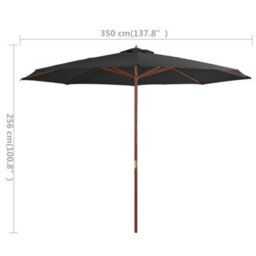 Berkfield Outdoor Parasol With Wooden Pole 350 Cm Anthracite - thumbnail 4