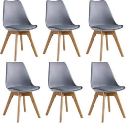 Life Interiors Set Of 6 Grey Scandinavian Dining Chairs With Leather Cushions Solid Wood Legs - thumbnail 1