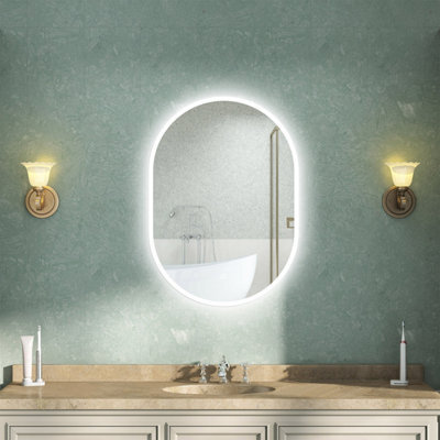 AVER-GROWTH Oval Led Bathroom Mirror With Lights 3 Colour Demister Anti-Fog Touch/wall Switch Vertical/horizontal Illuminated Mirror 600X800mm - image 1