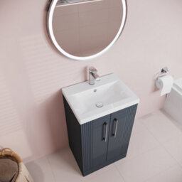 Balterley Belvide Partial Fluted 2 Door Floor Standing Vanity Unit With Mid-Edge 1 Tap Hole Ceramic Basin - 500mm - Satin Dark Grey - thumbnail 3