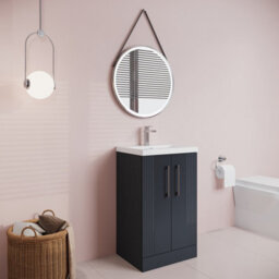 Balterley Belvide Partial Fluted 2 Door Floor Standing Vanity Unit With Mid-Edge 1 Tap Hole Ceramic Basin - 500mm - Satin Dark Grey - thumbnail 4