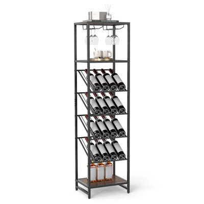 Gainoom 7-Tier Freestanding Wine Rack Liquor Storage Stand With 2 Rows Of Stemware Holder & Anti-Toppling Design - image 1