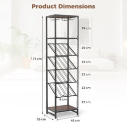 Gainoom 7-Tier Freestanding Wine Rack Liquor Storage Stand With 2 Rows Of Stemware Holder & Anti-Toppling Design - thumbnail 2