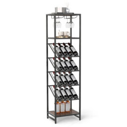 Gainoom 7-Tier Freestanding Wine Rack Liquor Storage Stand With 2 Rows Of Stemware Holder & Anti-Toppling Design