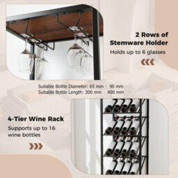 Gainoom 7-Tier Freestanding Wine Rack Liquor Storage Stand With 2 Rows Of Stemware Holder & Anti-Toppling Design - thumbnail 6